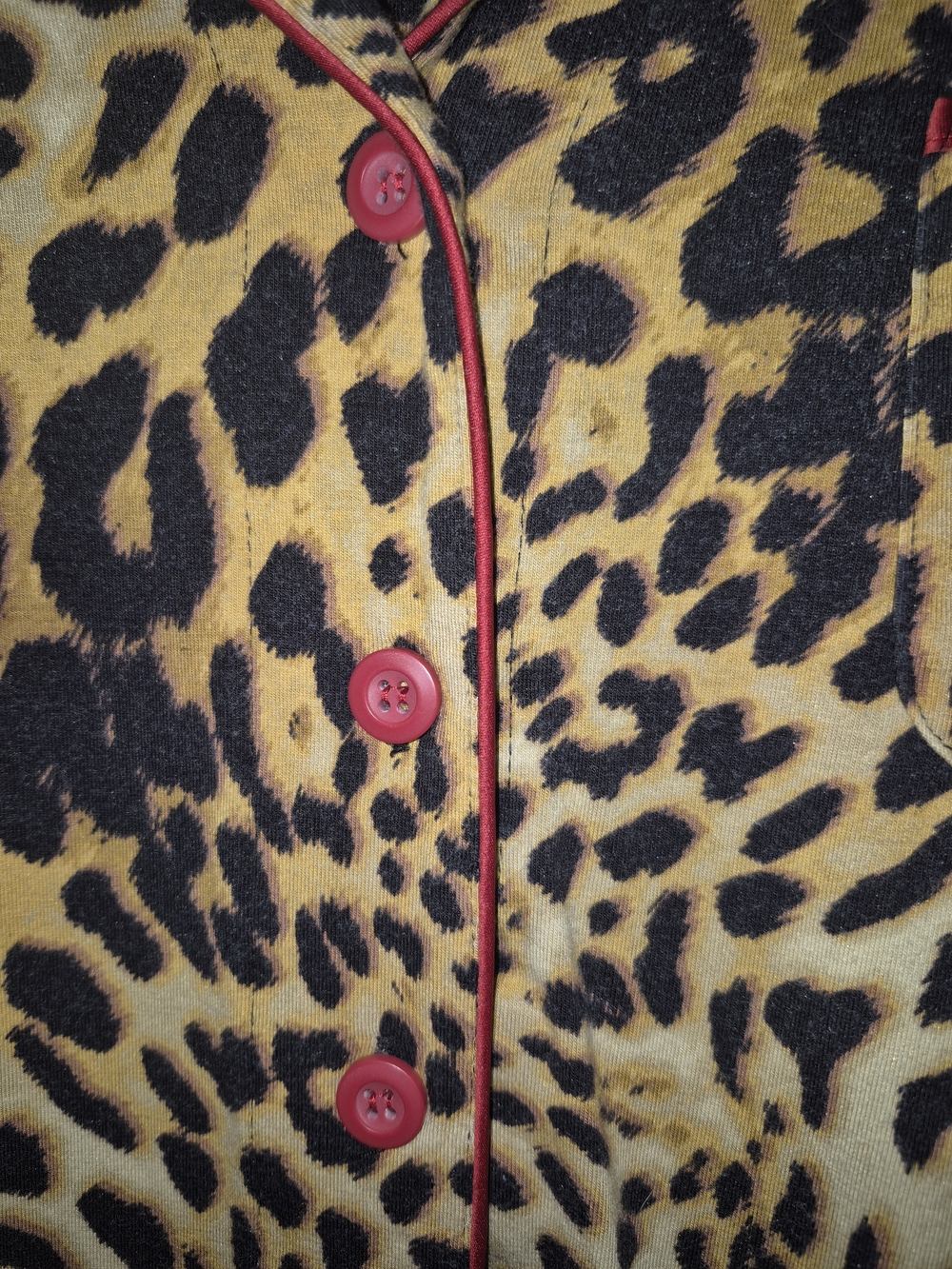 Soma XL Leopard Print Button-Up Pajama Top with Red Piping - Picture 5 of 7